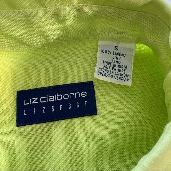 NWOT  Liz Claiborne Linen Lime Green Button Top w/Unique Belt Rare Size S - Picture 7 of 10